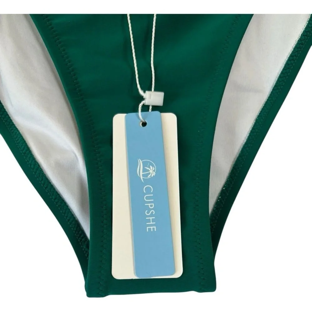 NWT Cupshe Green Scalloped Bikini Bottom High Cut Womens XL beach vacation - Picture 5 of 7